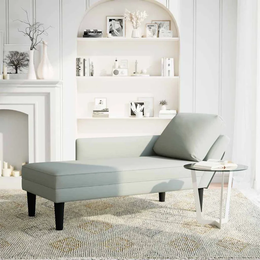 Fauteuil long et coussin et accoudoir droit gris clair velours - 2