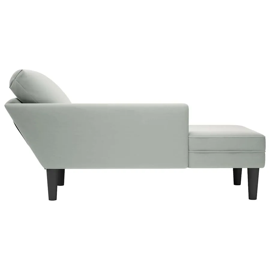 Fauteuil long et coussin et accoudoir droit gris clair velours - 5
