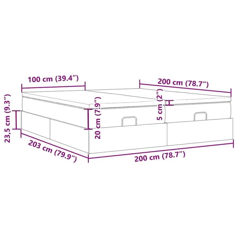 Cadre de lit ottoman avec matelas noir 200x200cm velours - 17