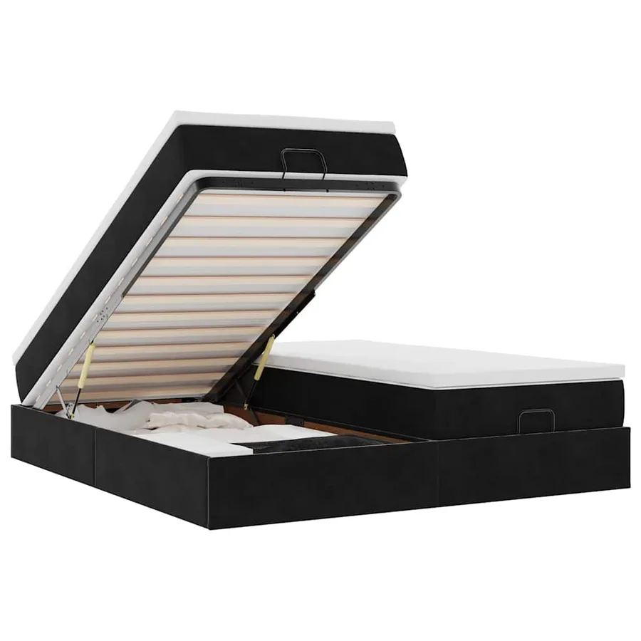 Cadre de lit ottoman avec matelas noir 200x200cm velours - 2