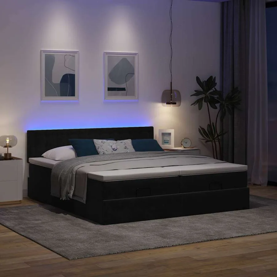 Cadre de lit ottoman avec matelas noir 200x200cm velours - 3