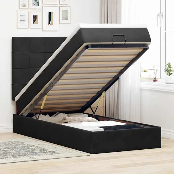Cadre de lit ottoman avec matelas noir 100x200cm velours