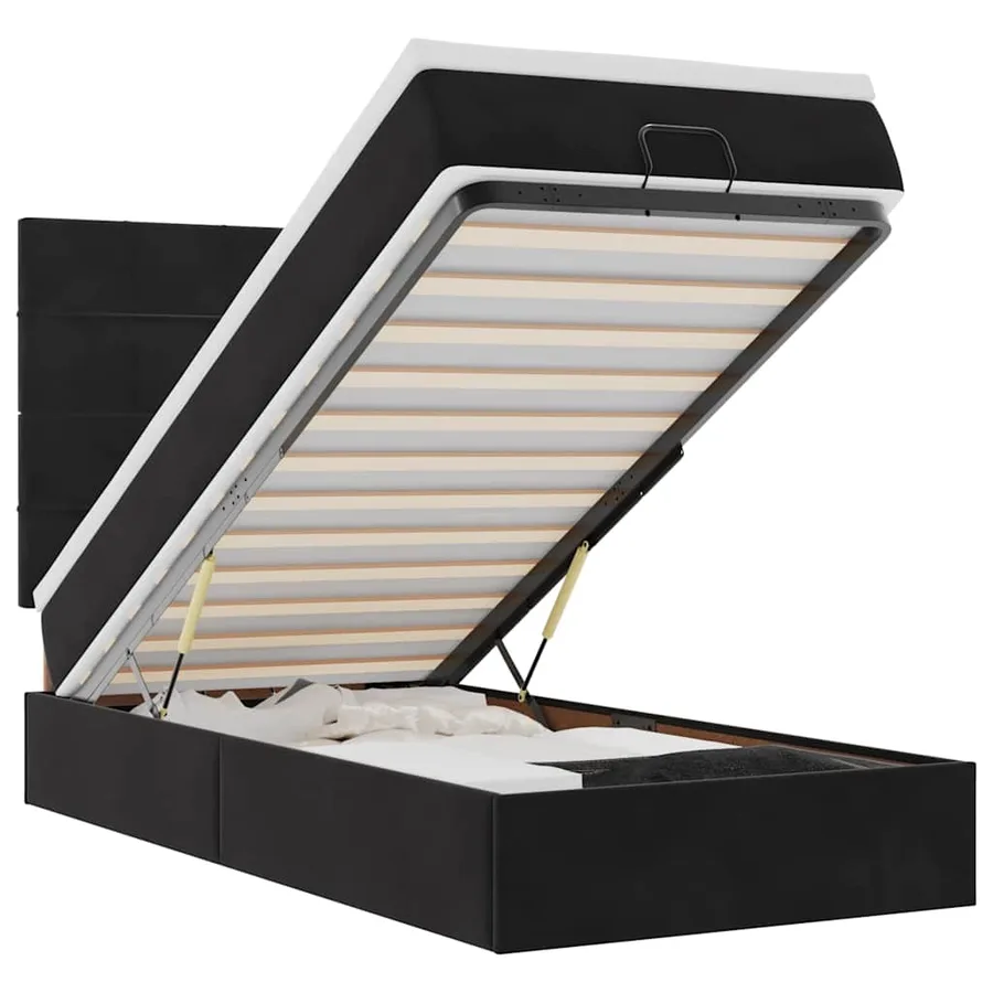 Cadre de lit ottoman avec matelas noir 100x200cm velours - 2