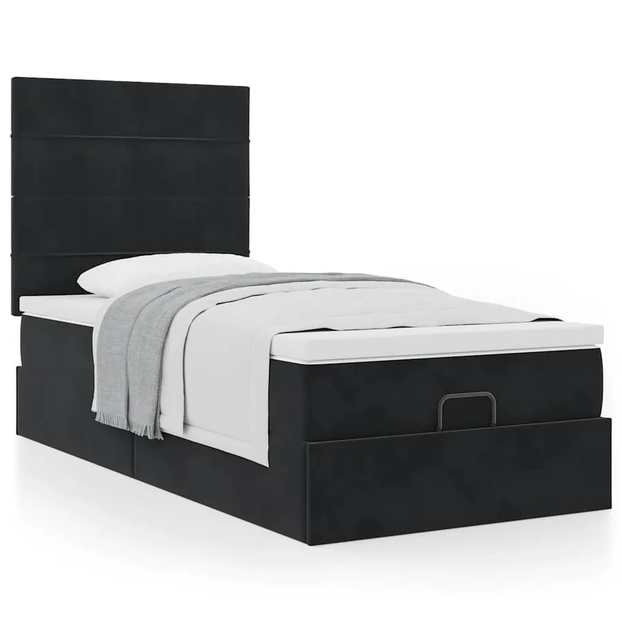 Cadre de lit ottoman avec matelas noir 100x200cm velours - 4
