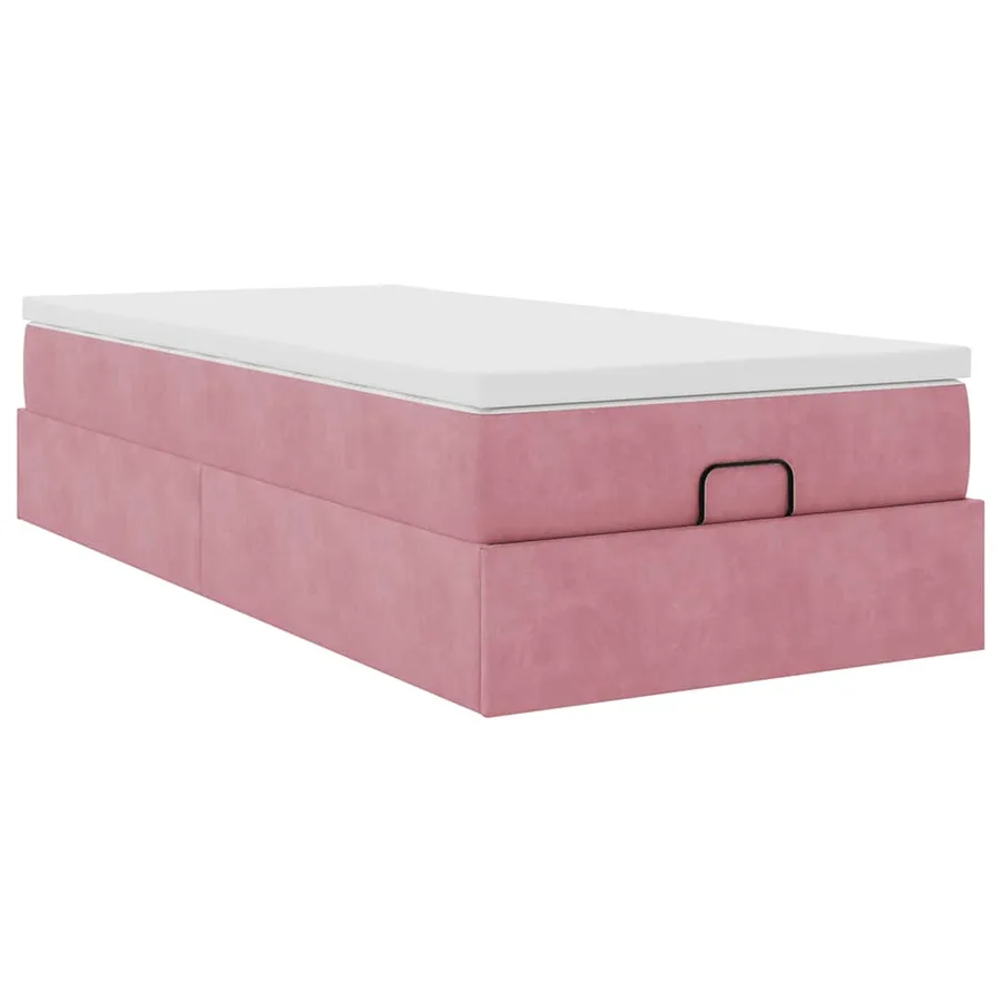 Cadre de lit ottoman avec matelas rose 100x200 cm velours - 6