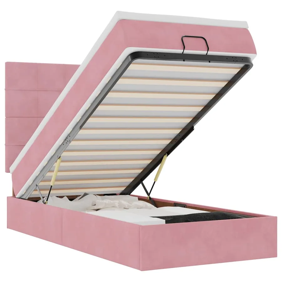 Cadre de lit ottoman avec matelas rose 100x200 cm velours - 2