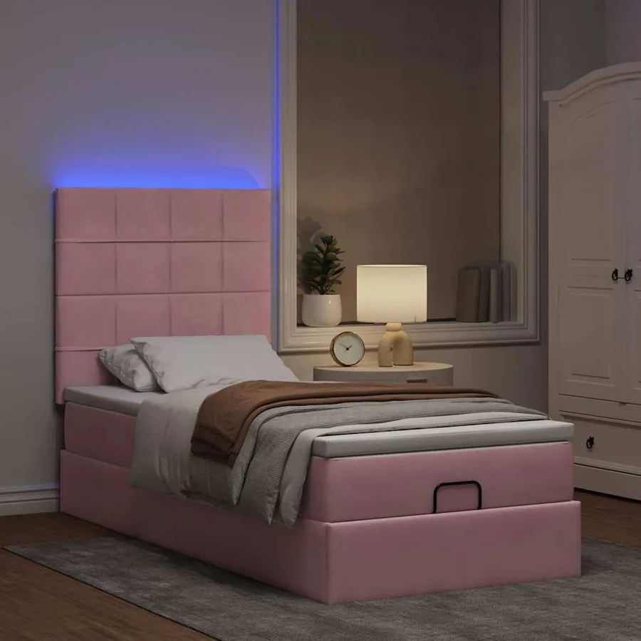 Cadre de lit ottoman avec matelas rose 100x200 cm velours - 3