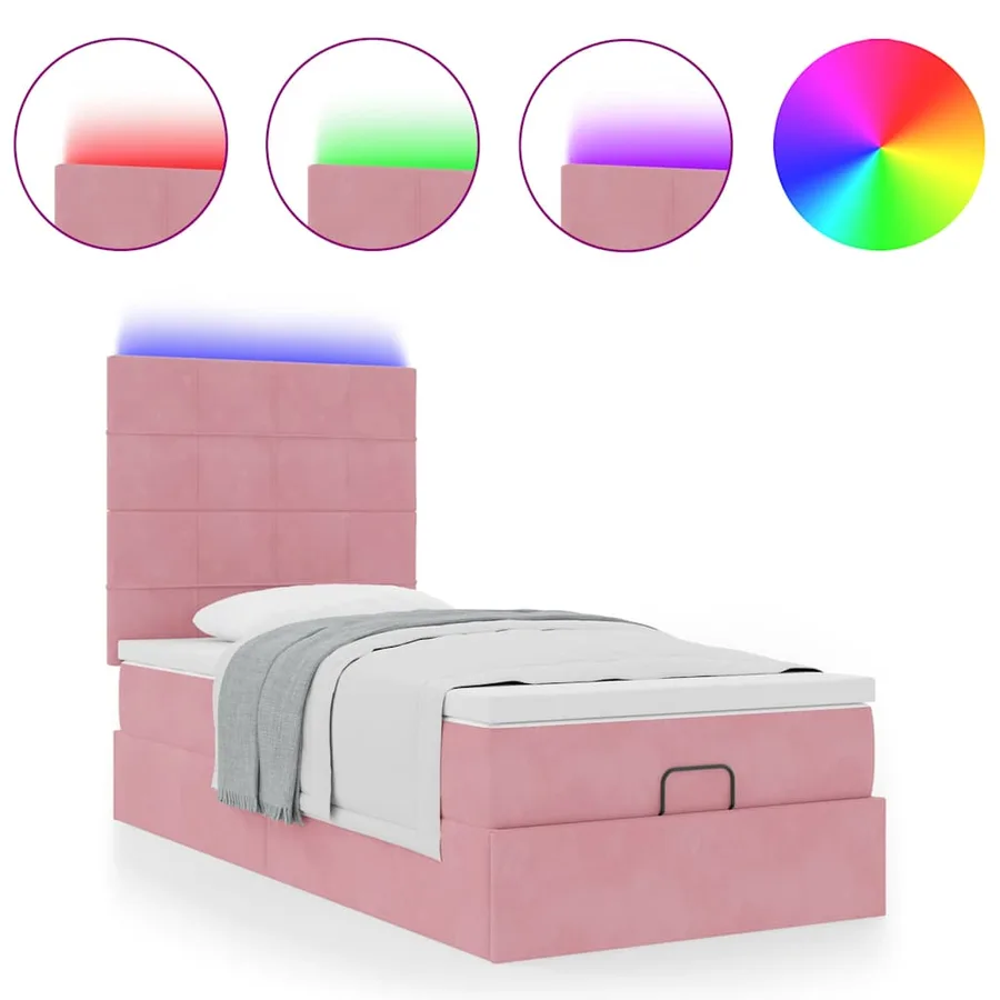 Cadre de lit ottoman avec matelas rose 100x200 cm velours - 5