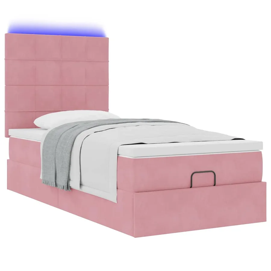 Cadre de lit ottoman avec matelas rose 100x200 cm velours - 6