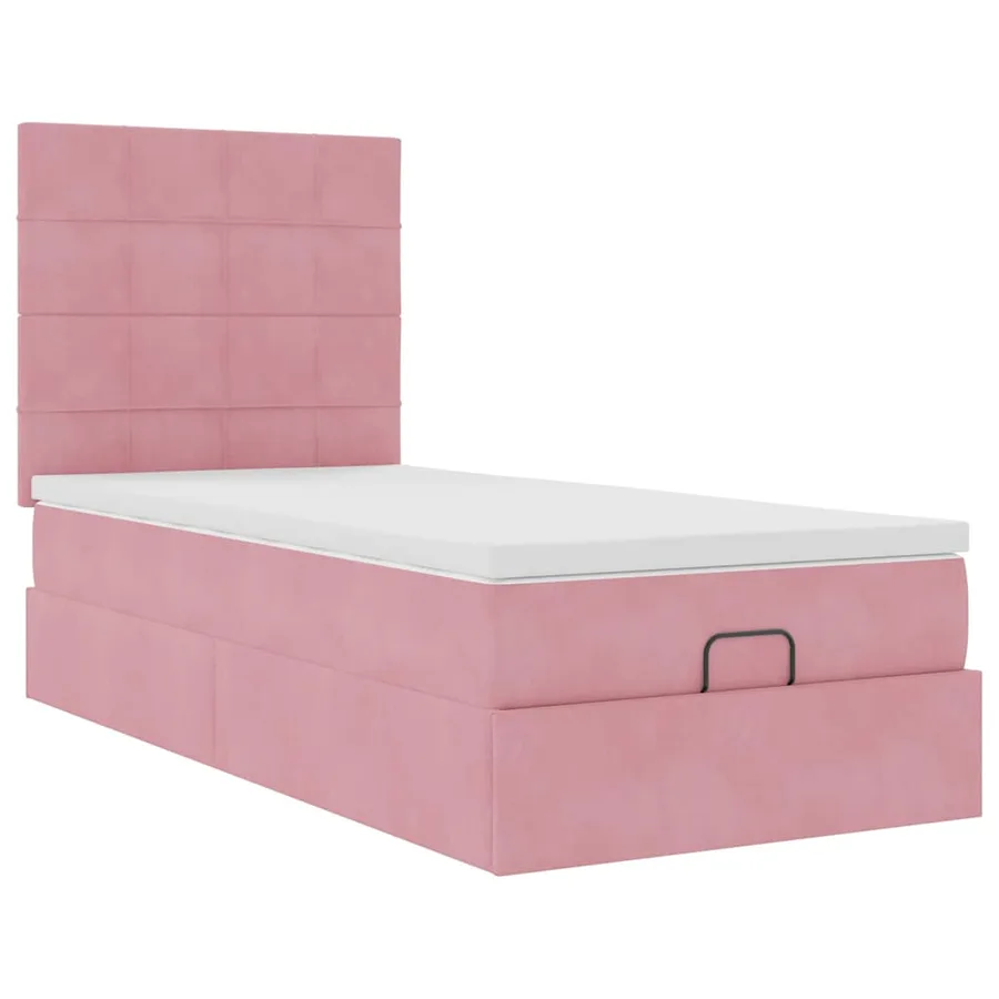 Cadre de lit ottoman avec matelas rose 100x200 cm velours - 7