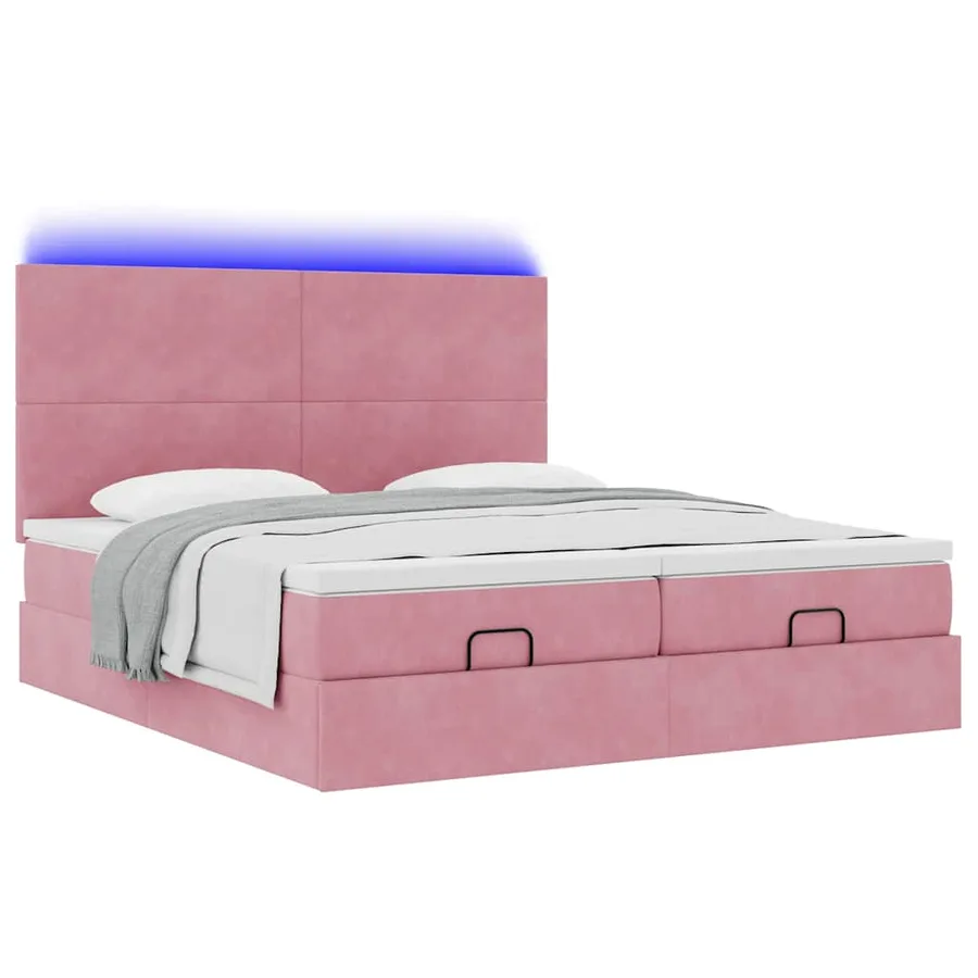 Cadre de lit ottoman avec matelas rose 200x200 cm velours - 6