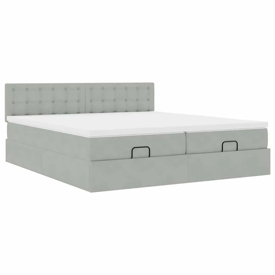 Cadre de lit ottoman avec matelas gris clair 200x200 cm velours - 7