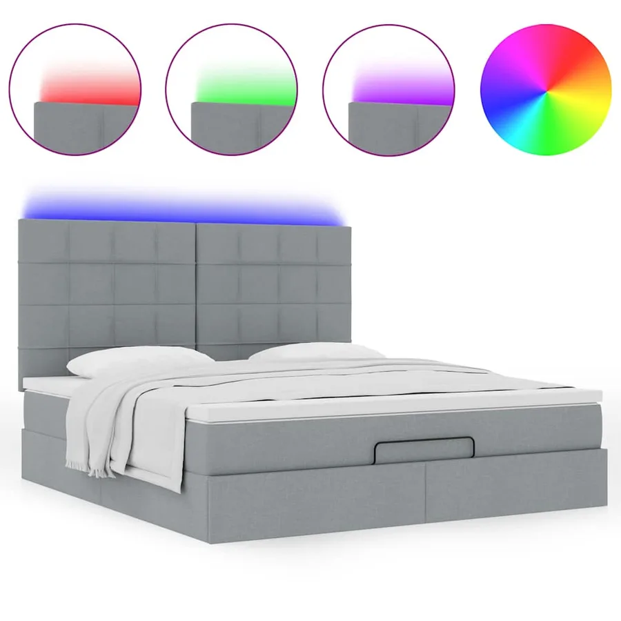 Cadre de lit ottoman et matelas gris clair 160x200cm tissu - 5