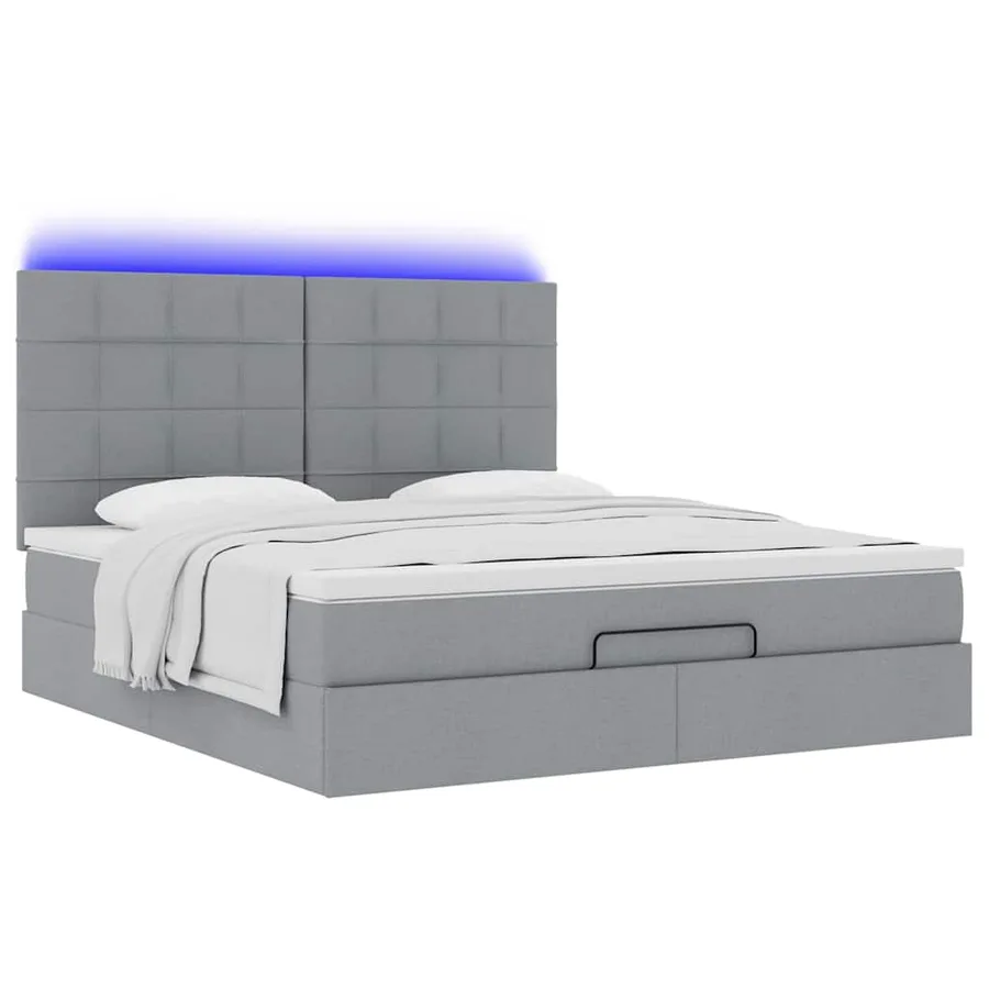 Cadre de lit ottoman et matelas gris clair 160x200cm tissu - 6