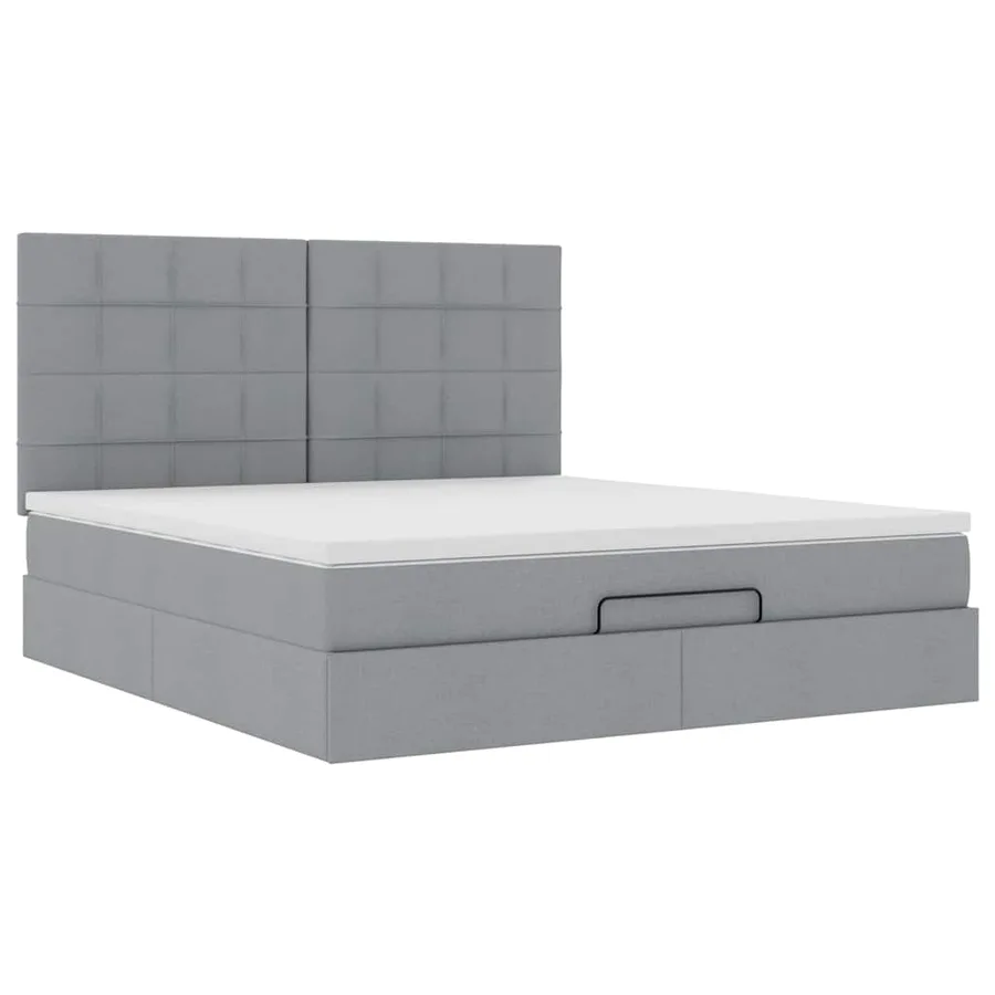 Cadre de lit ottoman et matelas gris clair 160x200cm tissu - 7