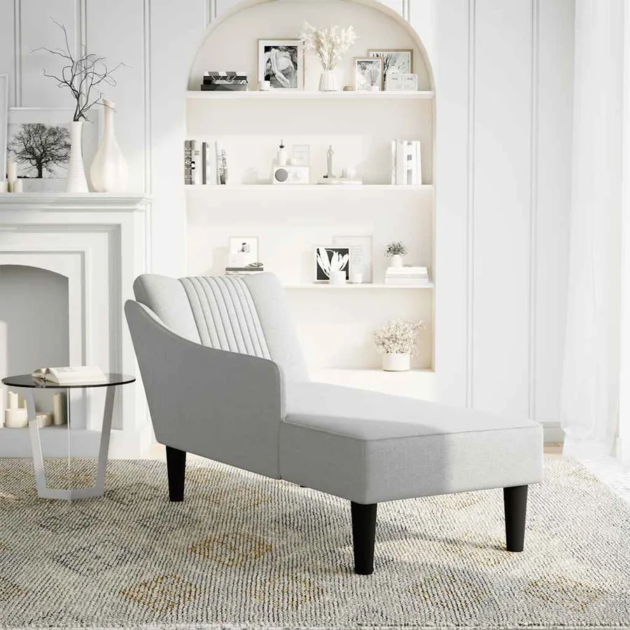Fauteuil long avec accoudoir droit gris nuage tissu - 2