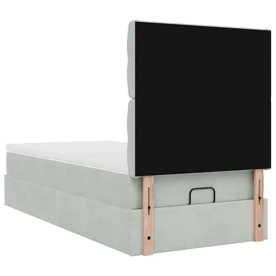 Cadre de lit ottoman et matelas gris clair 100x200 cm velours - 10