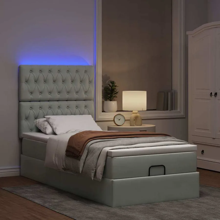 Cadre de lit ottoman et matelas gris clair 100x200 cm velours - 3