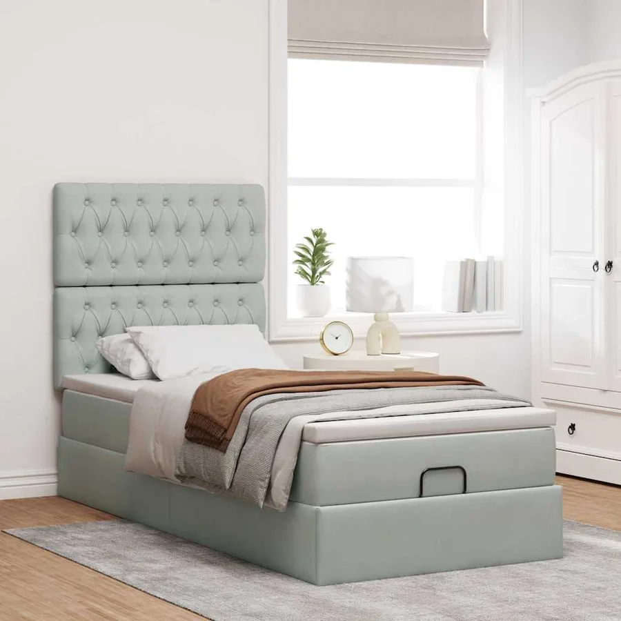 Cadre de lit ottoman et matelas gris clair 100x200 cm velours - 4