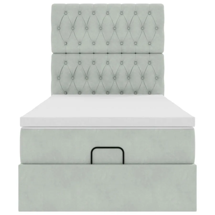 Cadre de lit ottoman et matelas gris clair 100x200 cm velours - 8