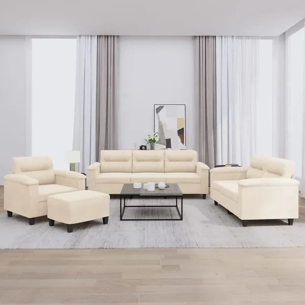 Ensemble de canapés 4 pcs avec coussins beige tissu microfibre