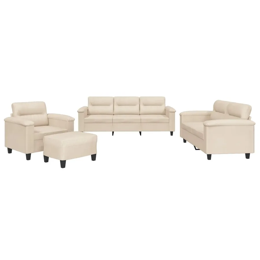 Ensemble de canapés 4 pcs avec coussins beige tissu microfibre - 2