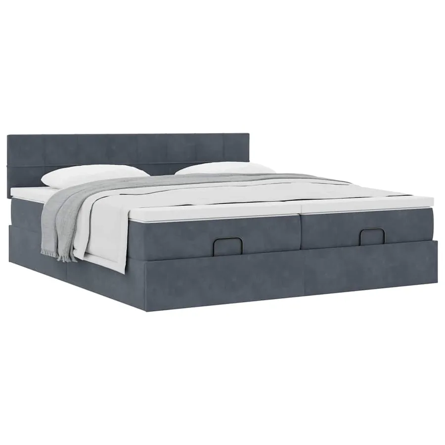 Cadre de lit ottoman avec matelas gris foncé 200x200 cm velours - 5