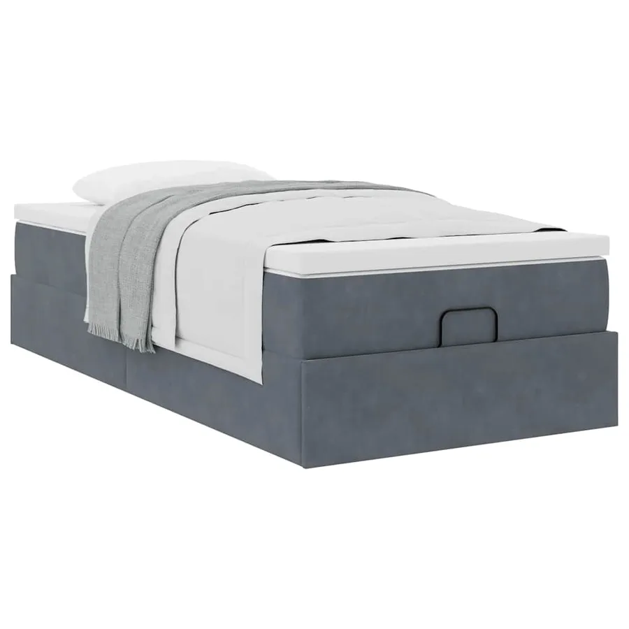 Cadre de lit ottoman avec matelas gris foncé 100x200 cm velours - 5