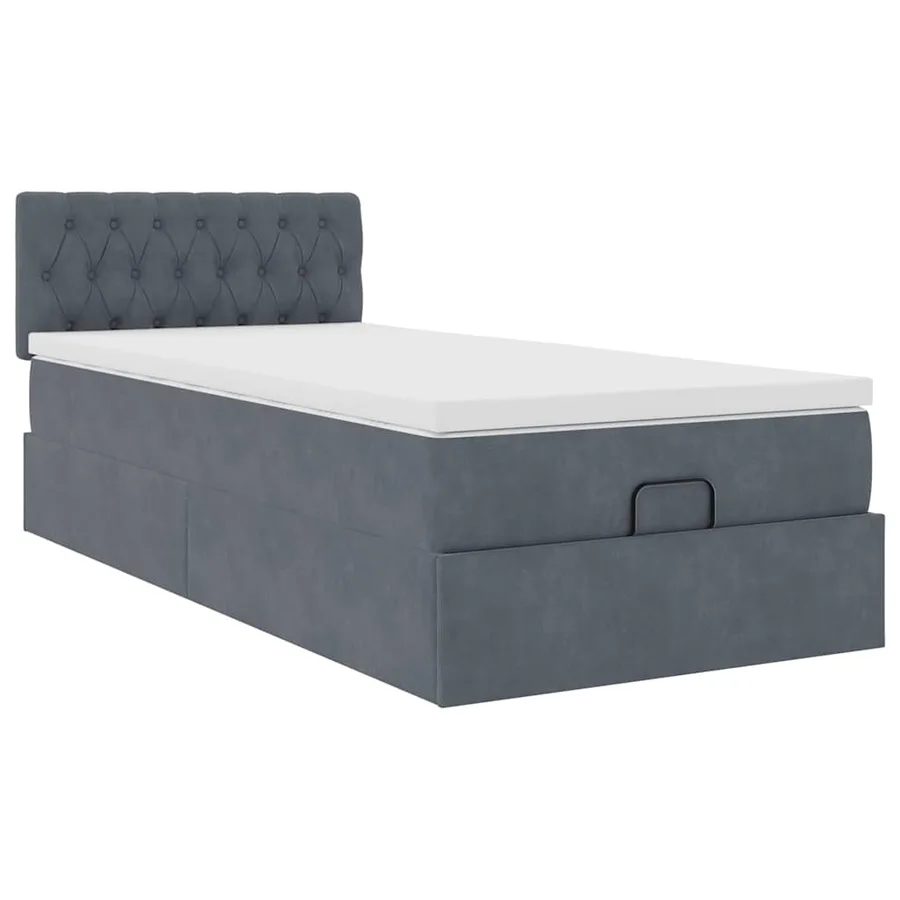 Cadre de lit ottoman avec matelas gris foncé 100x200 cm velours - 5