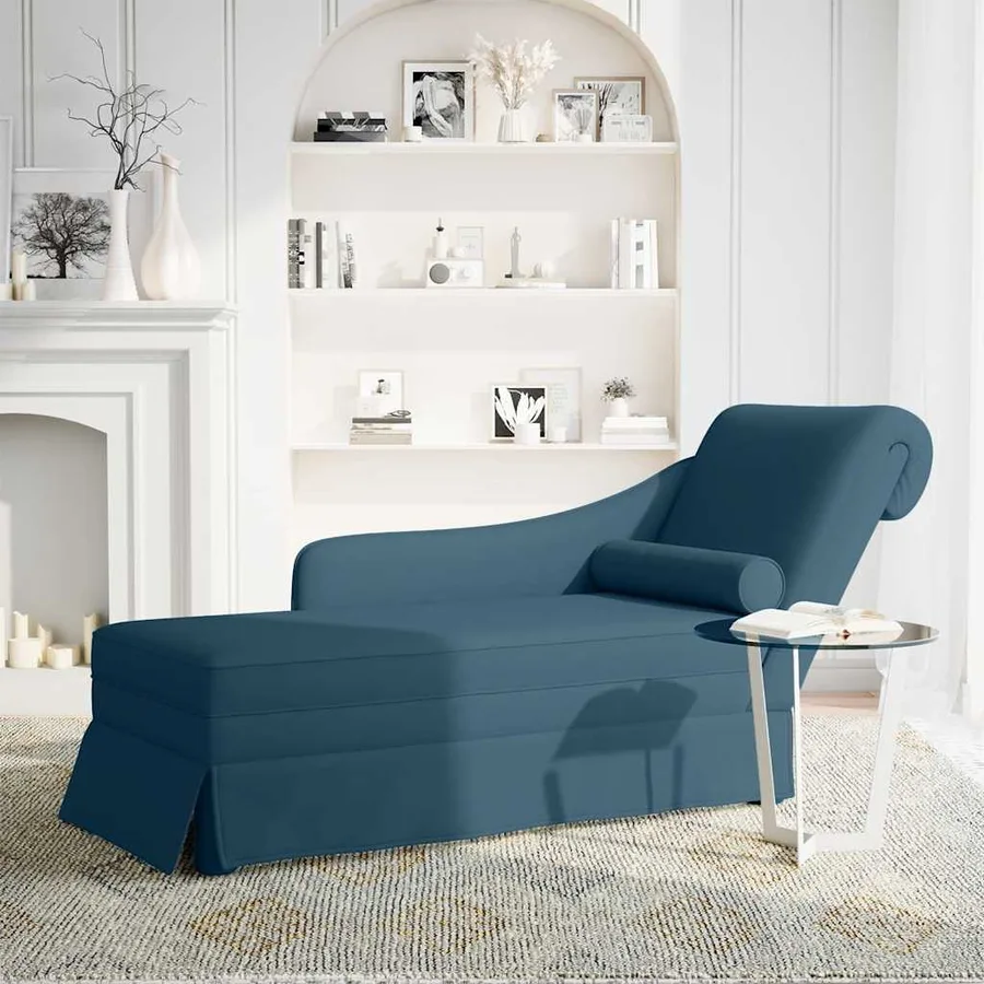 Fauteuil long avec traversin et accoudoir droit bleu velours - 2