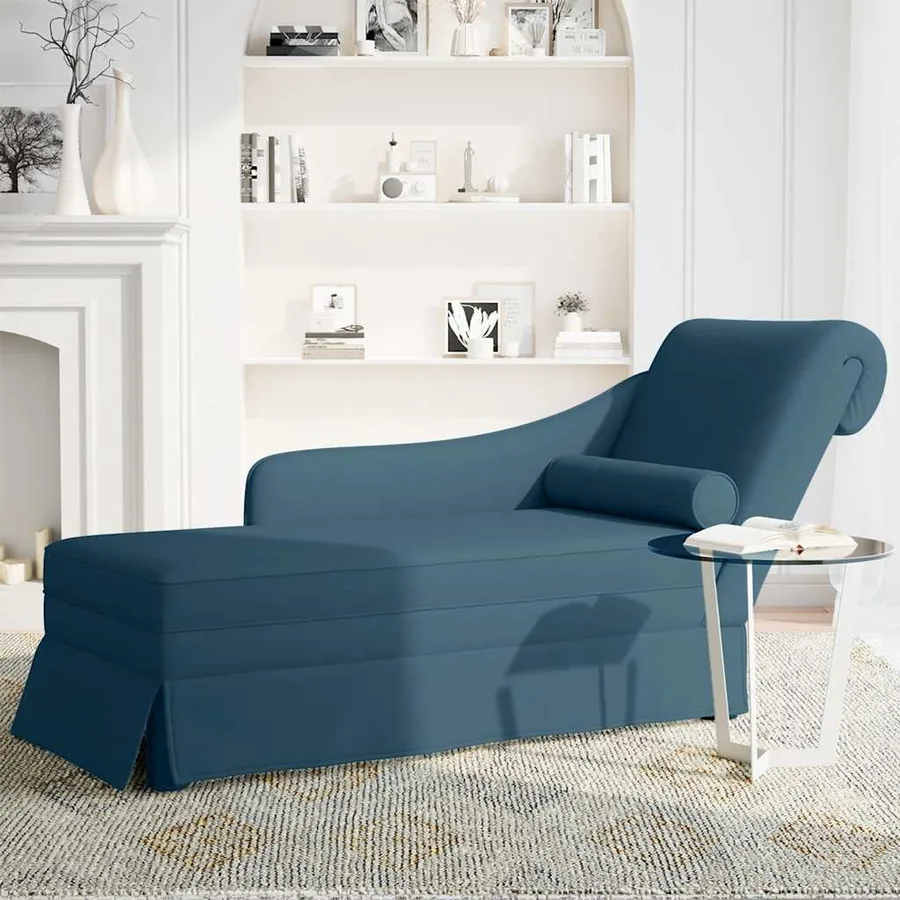 Fauteuil long avec traversin et accoudoir droit bleu velours - 3