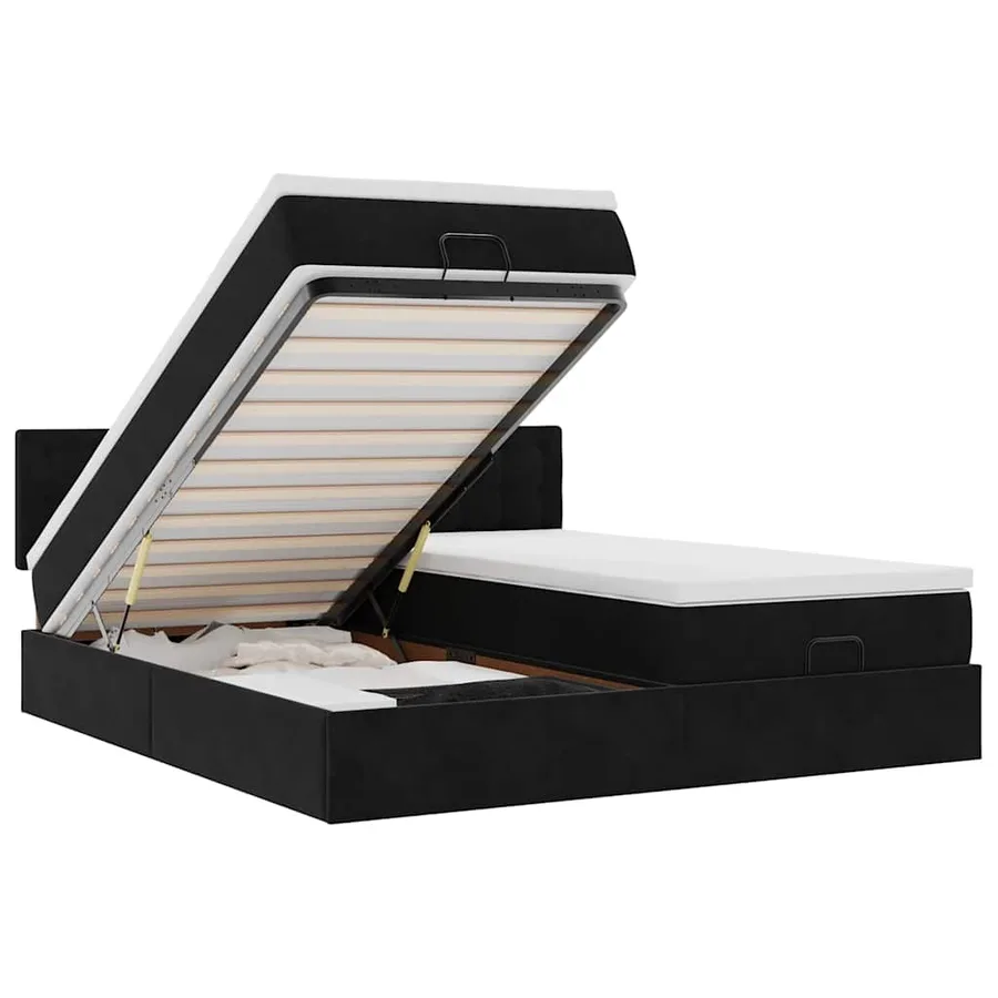 Cadre de lit ottoman avec matelas noir 180x200cm velours - 2