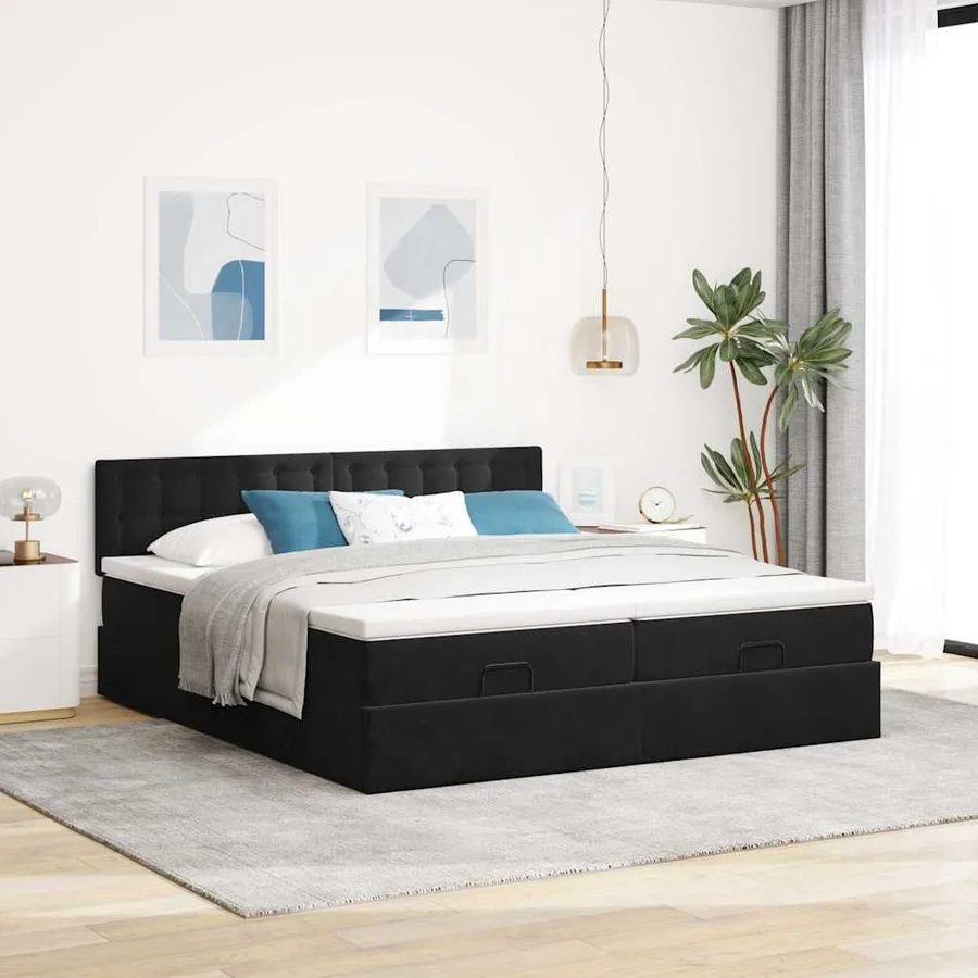 Cadre de lit ottoman avec matelas noir 180x200cm velours - 3