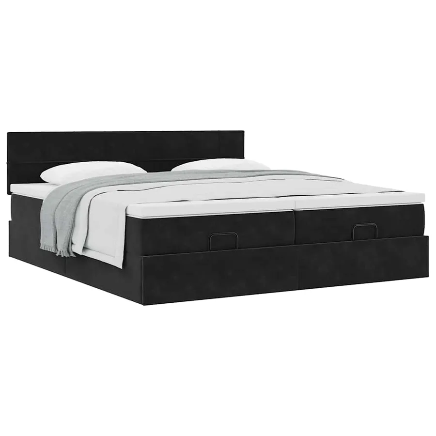 Cadre de lit ottoman avec matelas noir 180x200cm velours - 5