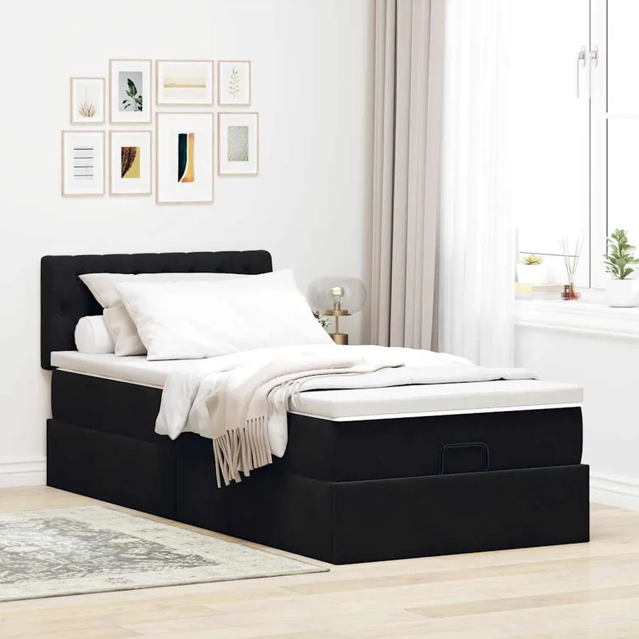 Cadre de lit ottoman avec matelas noir 90x200 cm velours - 3