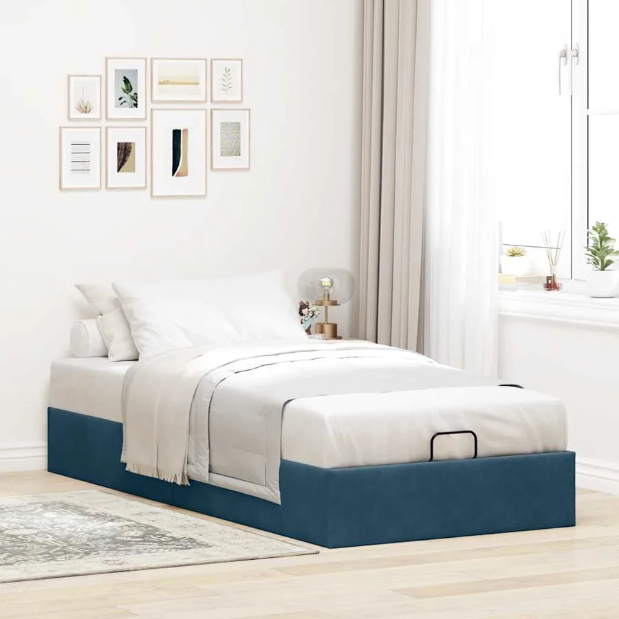 Cadre de lit ottoman sans matelas bleu foncé 90x200 cm velours - 3