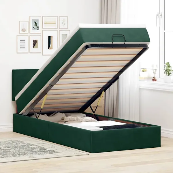 Cadre de lit ottoman avec matelas vert foncé 100x200 cm velours