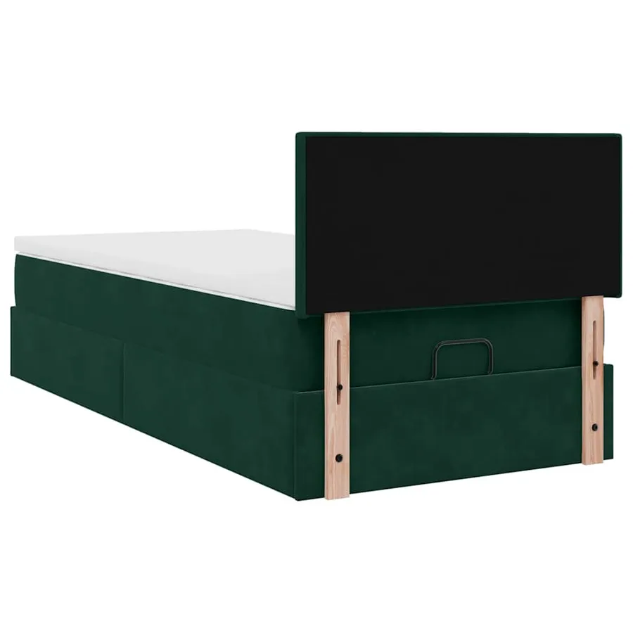 Cadre de lit ottoman avec matelas vert foncé 100x200 cm velours - 10
