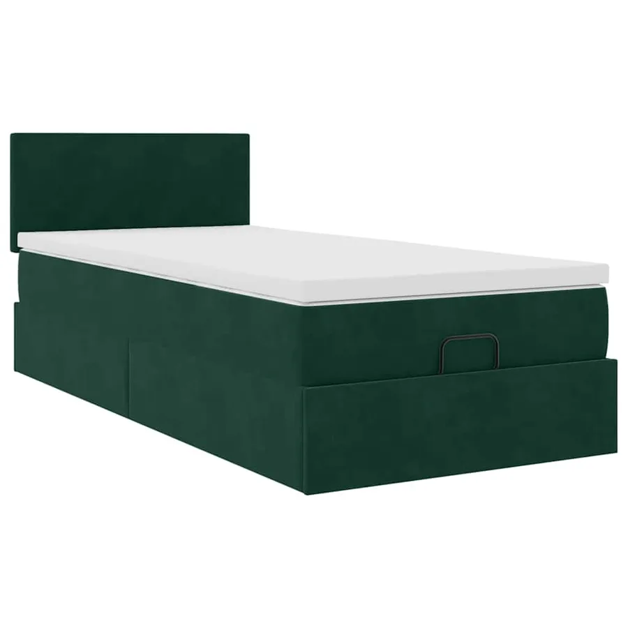 Cadre de lit ottoman avec matelas vert foncé 100x200 cm velours - 5