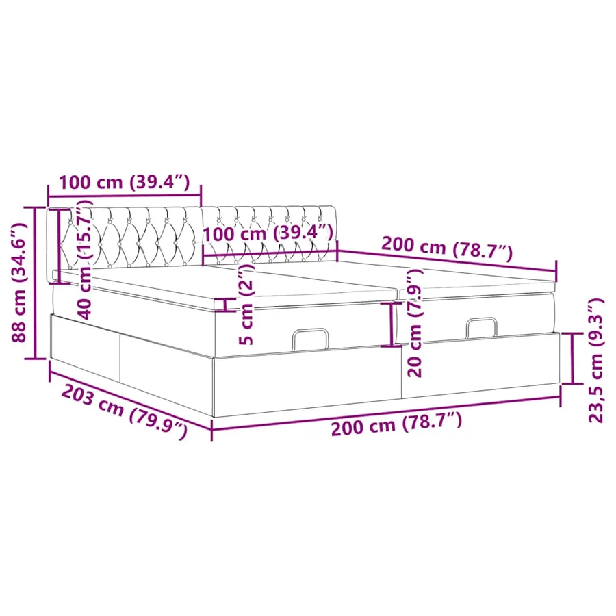 Cadre de lit ottoman avec matelas vert foncé 200x200 cm velours - 18