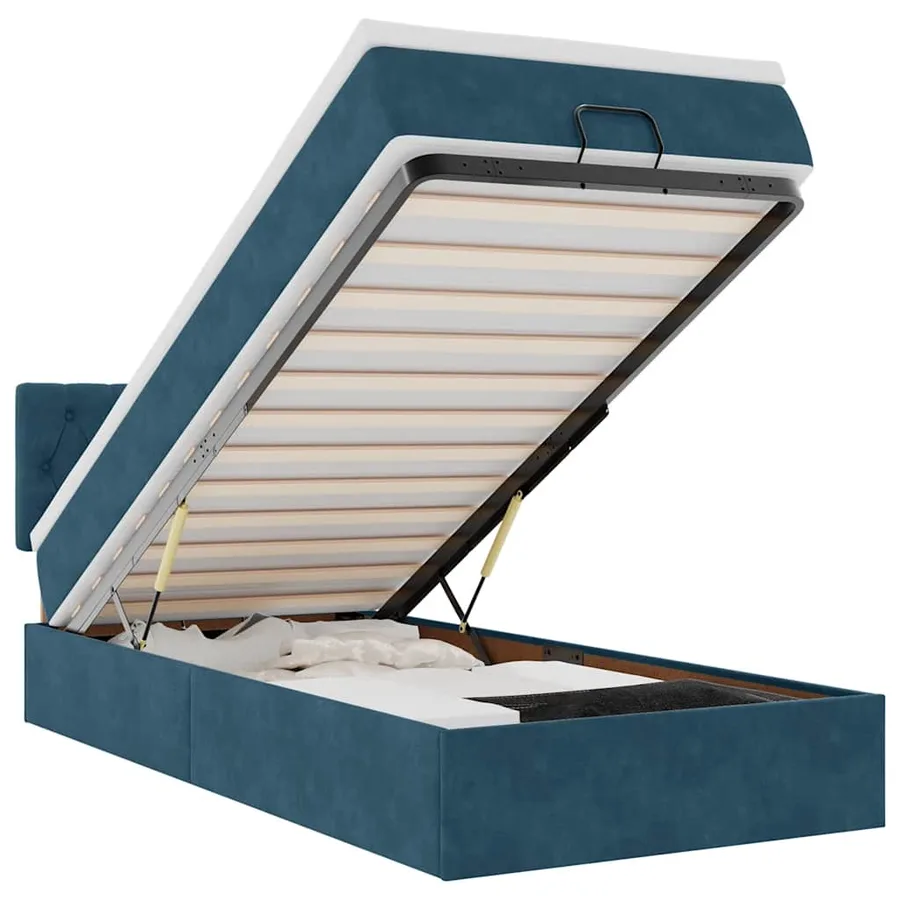Cadre de lit ottoman avec matelas bleu foncé 90x200 cm velours - 2