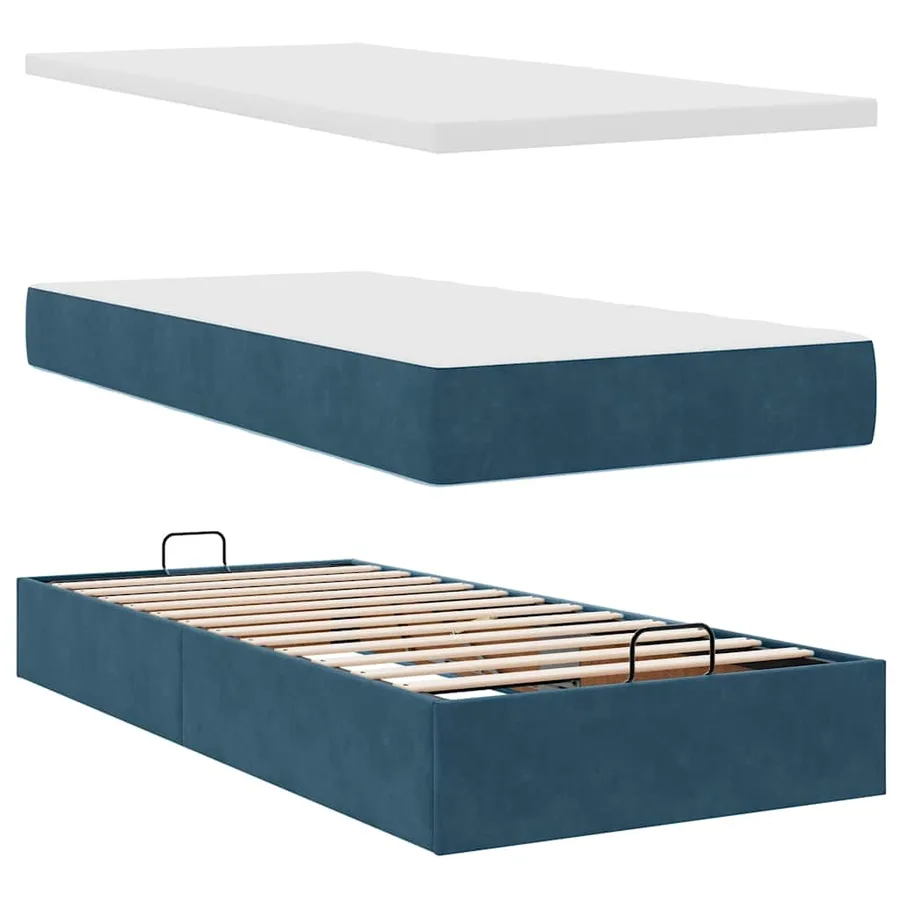 Cadre de lit ottoman avec matelas bleu foncé 90x200 cm velours - 6