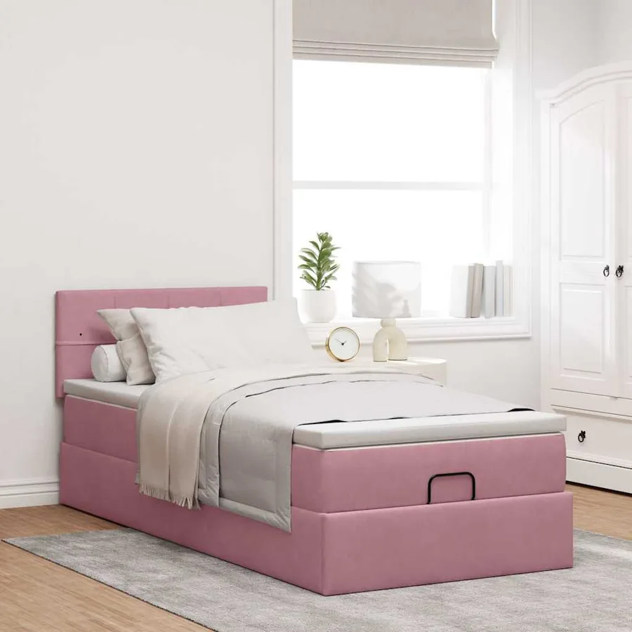 Cadre de lit ottoman avec matelas rose 90x200 cm velours - 3