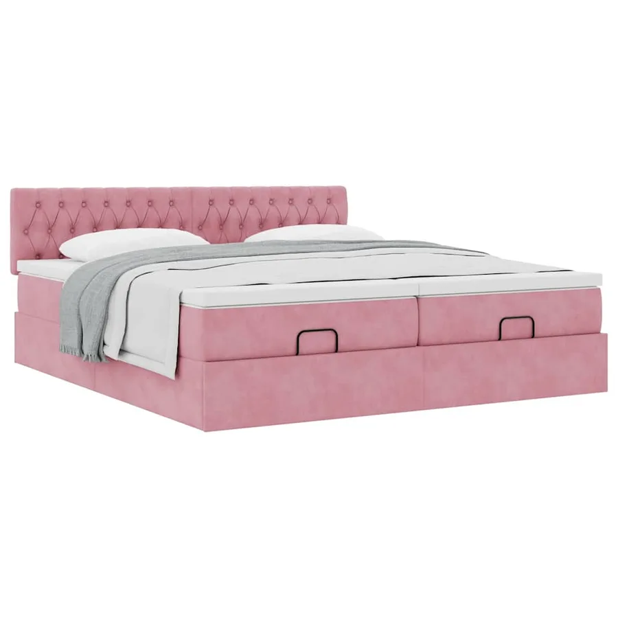 Cadre de lit ottoman avec matelas rose 180x200 cm velours - 5
