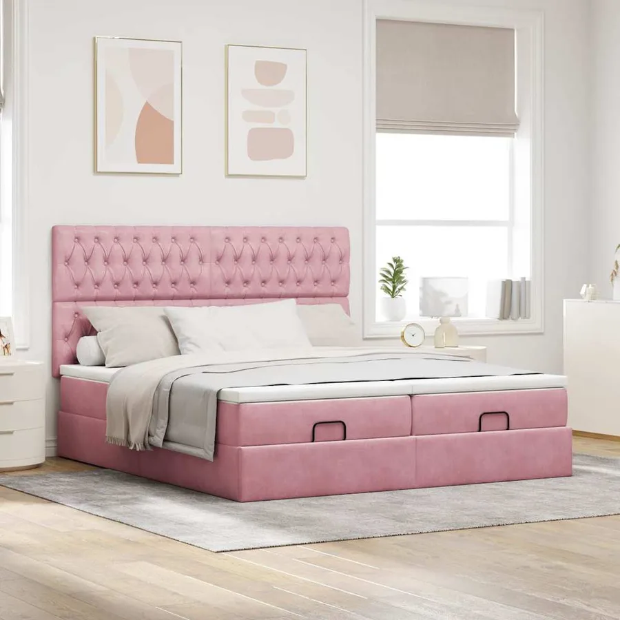 Cadre de lit ottoman avec matelas rose 180x200 cm velours - 3