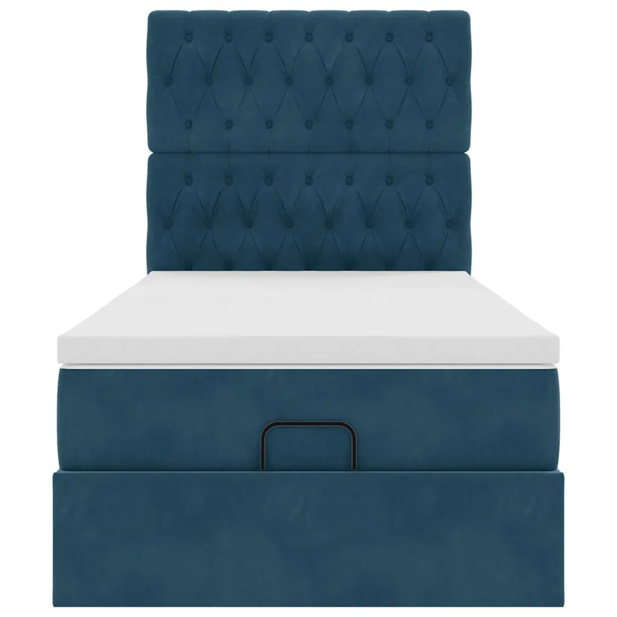 Cadre de lit ottoman avec matelas bleu foncé 90x200 cm velours - 8