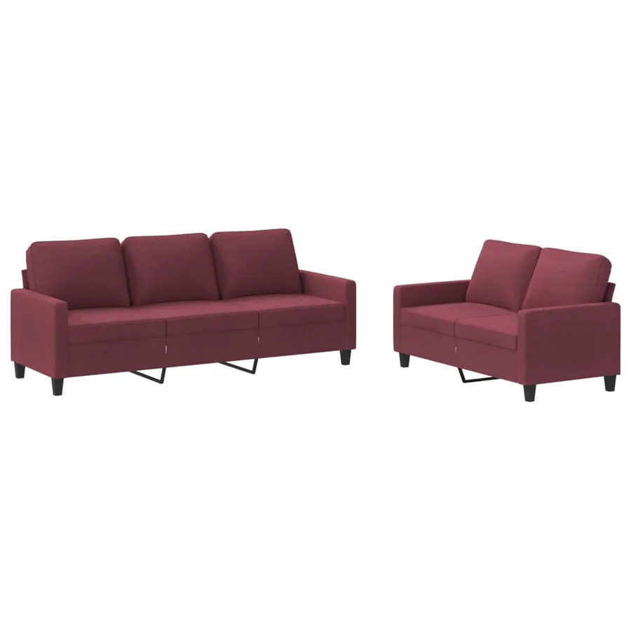 Ensemble de canapés 2 pcs avec coussins Rouge bordeaux Tissu - 2