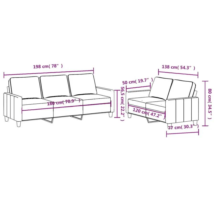 Ensemble de canapés 2 pcs avec coussins Rouge bordeaux Tissu - 6