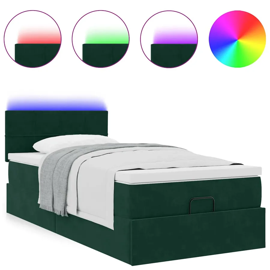 Lit ottoman avec matelas et LED Vert foncé 90x200cm velours - 5