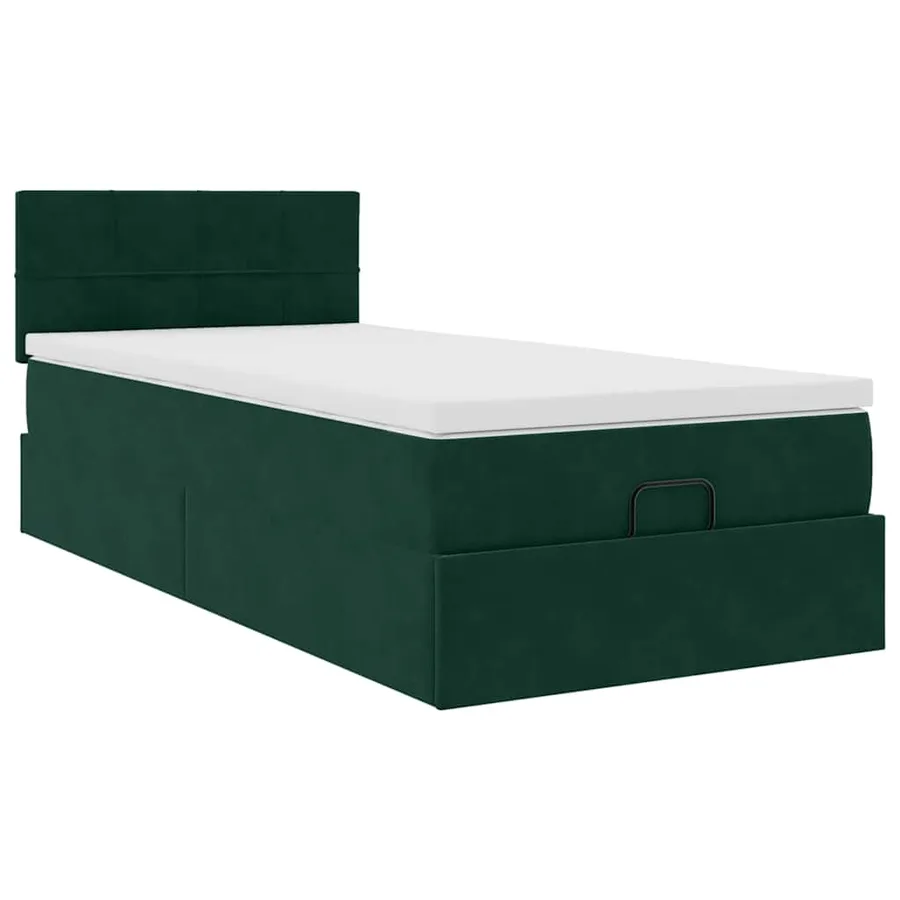 Lit ottoman avec matelas et LED Vert foncé 90x200cm velours - 7